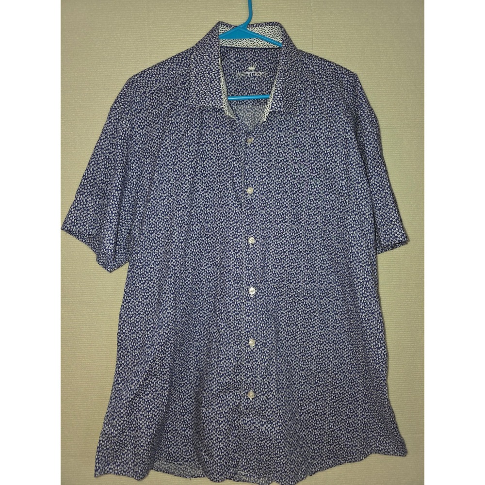 Bertigo Mens‎ Sailboat Print Short Sleeve Button Down Shirt Navy White Nautical